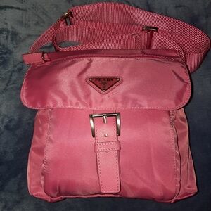 Prada Peony Pink Nylon Crossbody with Buckle Flap and Logo